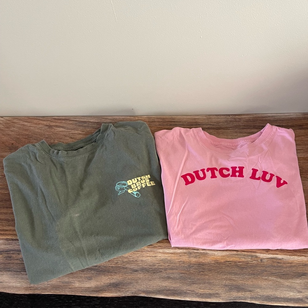 Dutch Bros Green and Pink Short Sleeve Tees